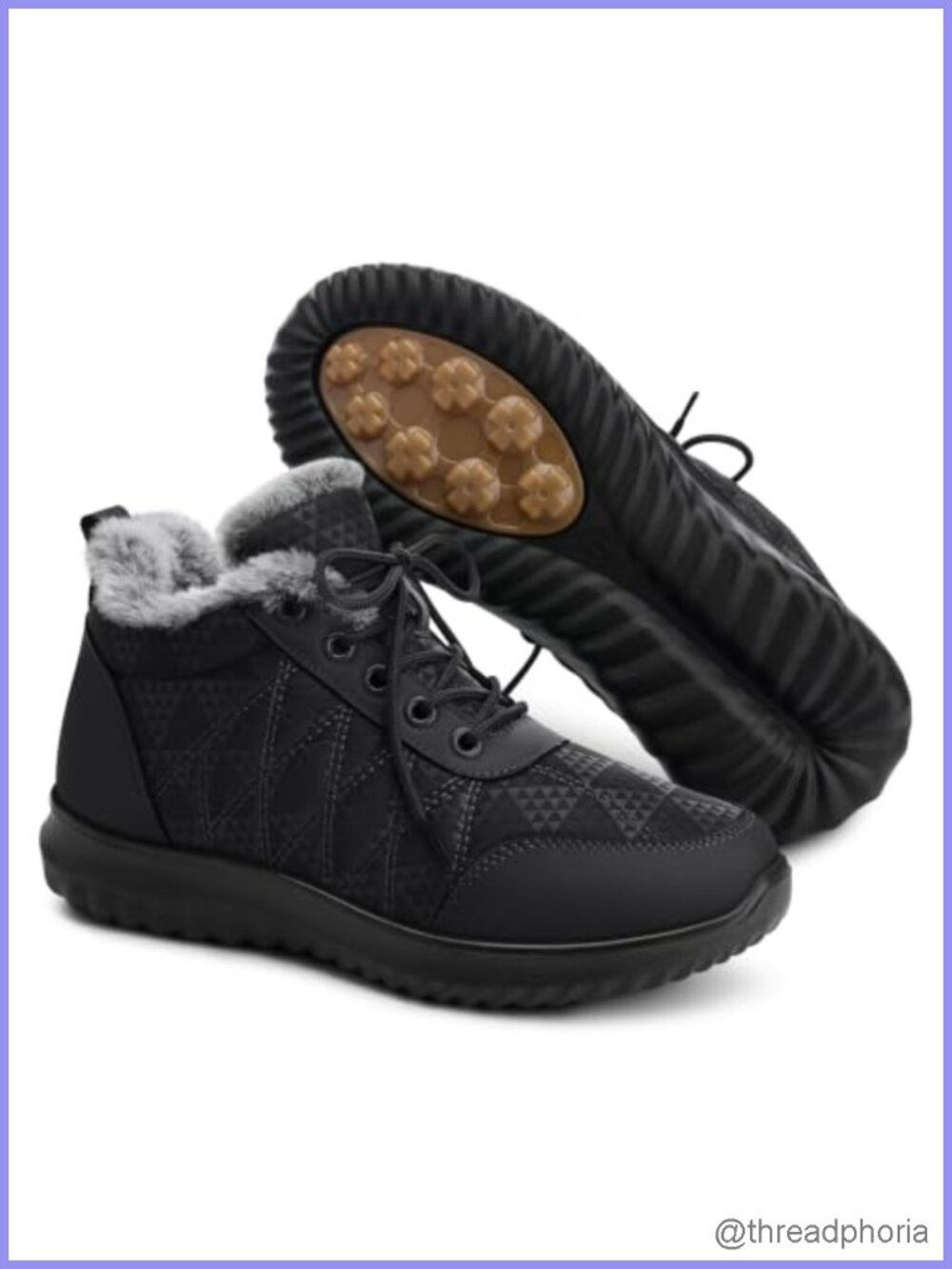 Faux Fur Lined Ankle Snow Boots Non-Slip Water Resistant Lace Up